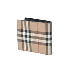 Burberry Wallet Leather Bifold Beige Check